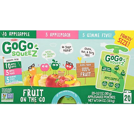 GoGo squeeZ Applesauce On The Go Apple Peach Gimme Five Variety Pack - 20-3.2 Oz - Image 2