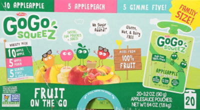 GoGo squeeZ Applesauce On The Go Apple Peach Gimme Five Variety Pack - 20-3.2 Oz - Image 2