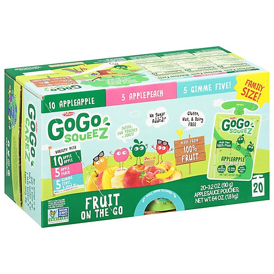 GoGo squeeZ Applesauce On The Go Apple Peach Gimme Five Variety Pack - 20-3.2 Oz