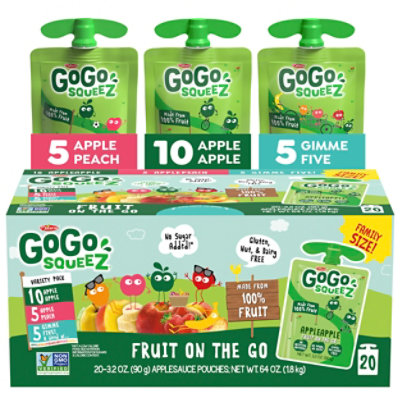 GoGo squeeZ Applesauce On The Go Apple Peach Gimme Five Variety Pack - 20-3.2 Oz - Image 2