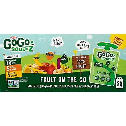 GoGo squeeZ Applesauce On The Go Apple Banana Mango Variety Pack - 20-3.2 Oz - Image 2