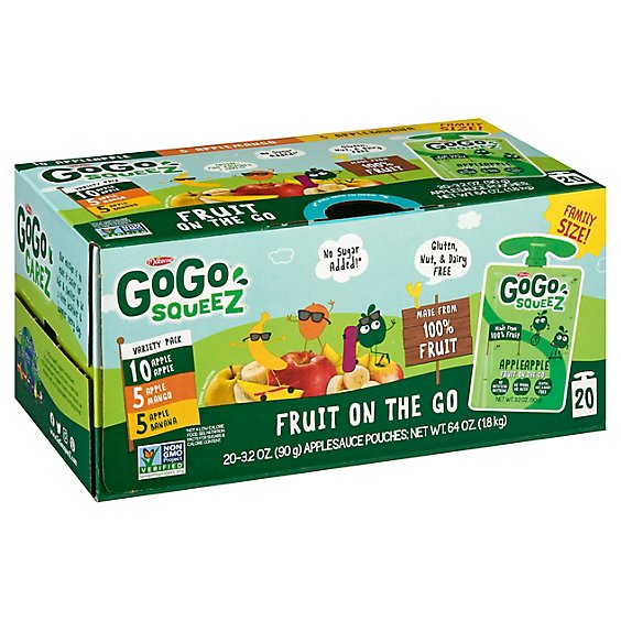 GoGo squeeZ Applesauce On The Go Apple Banana Mango Variety Pack - 20-3.2 Oz