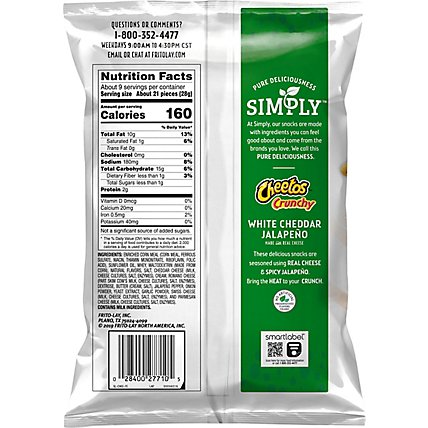 Cheetos Simply Cheese Flavored Snacks Crunchy White Cheddar Jalapeno - 8.5 Oz - Image 6