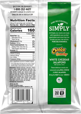 Cheetos Simply Cheese Flavored Snacks Crunchy White Cheddar Jalapeno - 8.5 Oz - Image 6