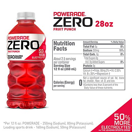 POWERADE Sports Drink Electrolyte Enhanced Zero Sugar Fruit Punch - 28 Fl. Oz. - Image 4