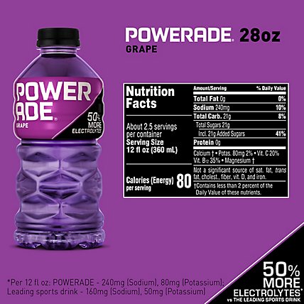 POWERADE Sports Drink Electrolyte Enhanced Grape - 28 Fl. Oz. - Image 4