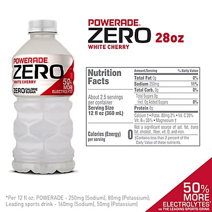 POWERADE Sports Drink Zero Sugar White Cherry - 28 Fl. Oz. - Image 4