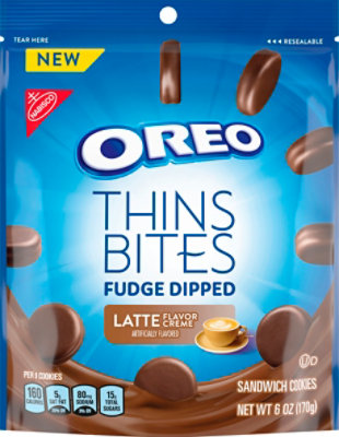 OREO Sandwich Cookies Thins Bites Fudge Dipped Latte Flavored Creme - 6 Oz - Image 2