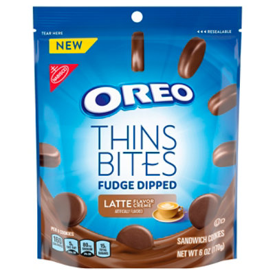 OREO Sandwich Cookies Thins Bites Fudge Dipped Latte Flavored Creme - 6 Oz