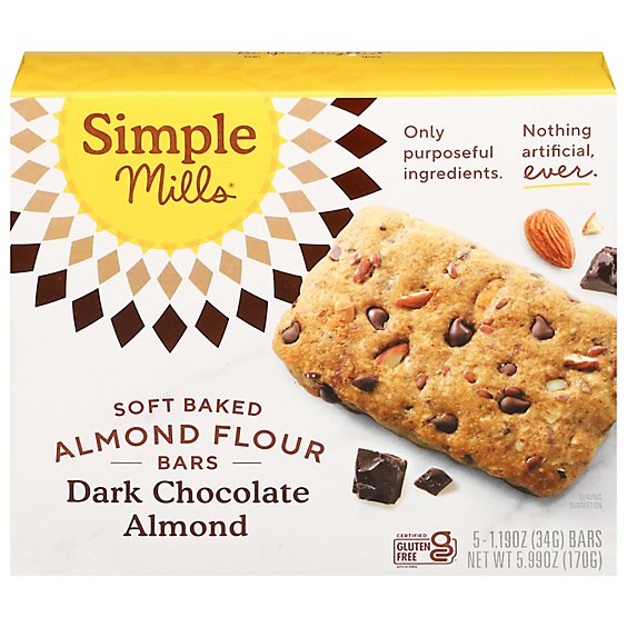 Simple Mills Bar Soft Baked Dark Chocolate Almond - 5.99 Oz