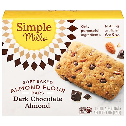 Simple Mills Bar Soft Baked Dark Chocolate Almond - 5.99 Oz - Image 1