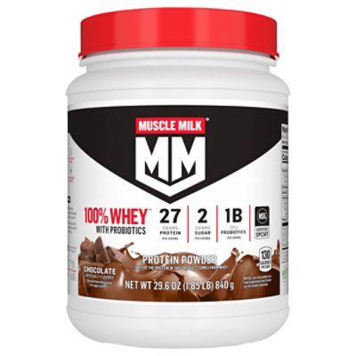 Muscle Milk Whey Protein Powder Blend With Probiotics Chocolate - 29.6 Oz