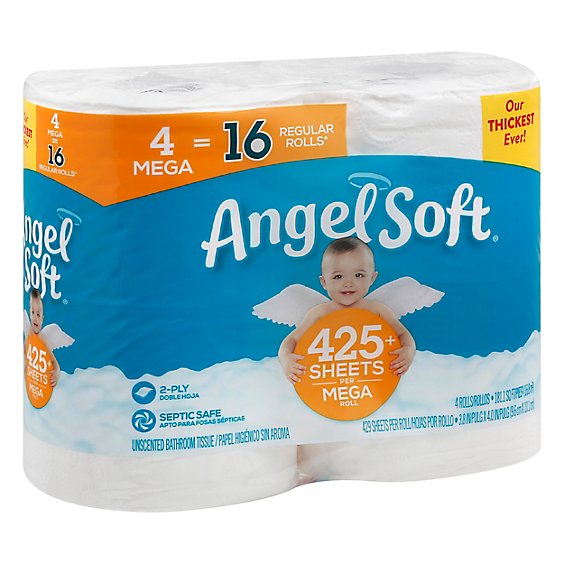 Angel Soft Toilet Paper Base 4 Mega Rolls - 181.13 Sq. Ft.