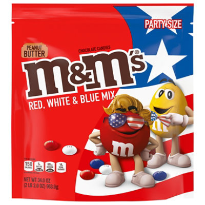 M&M'S Red White & Blue Mix Peanut Butter Chocolate Candy Party Size - 34 Oz
