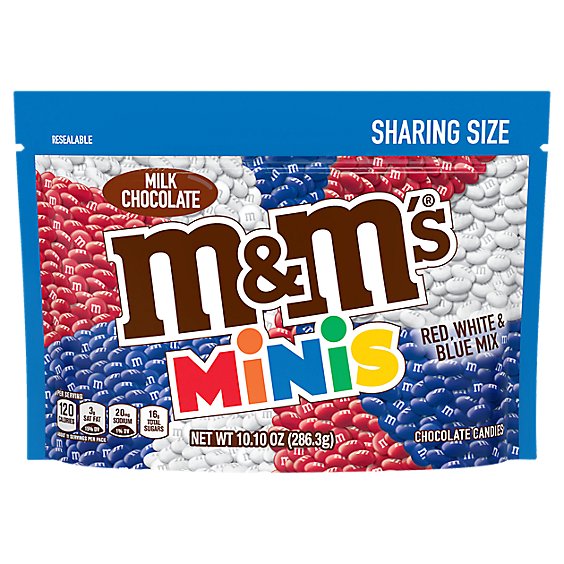 M&Ms Minis Candies Chocolate Red White & Blue Mix Patriotic Milk Chocolate Sharing Size - 10.1 Oz