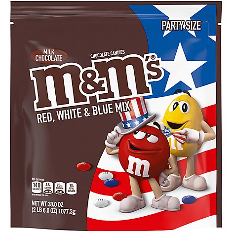M&M'S Candies Chocolate Red White & Blue Mix Patriotic Milk Chocolate Party Size - 38 Oz