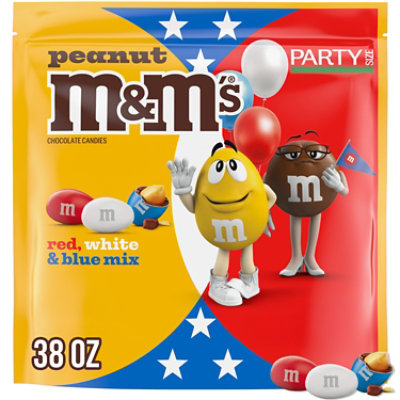 M&Ms Candies Chocolate Red White & Blue Mix Patriotic Peanut Party Size - 38 Oz