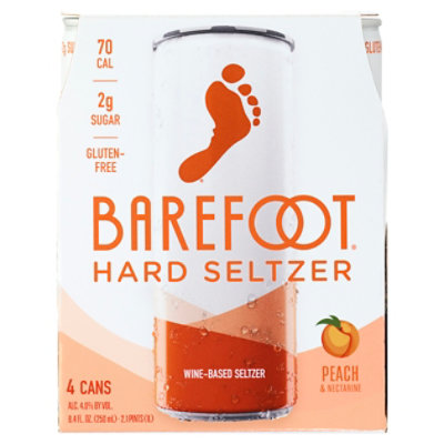 Barefoot Seltzer Hard Wine Based Peach & Nectarine Gluten Free Pack - 4-8.4 Fl. Oz.