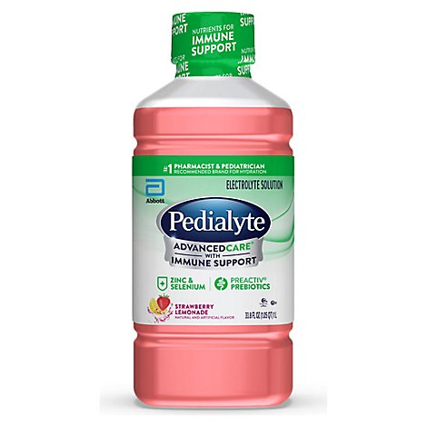 Pedialyte AdvancedCare Electrolyte Solution Strawberry Lemonade 1.1 Quart - 1 Liter