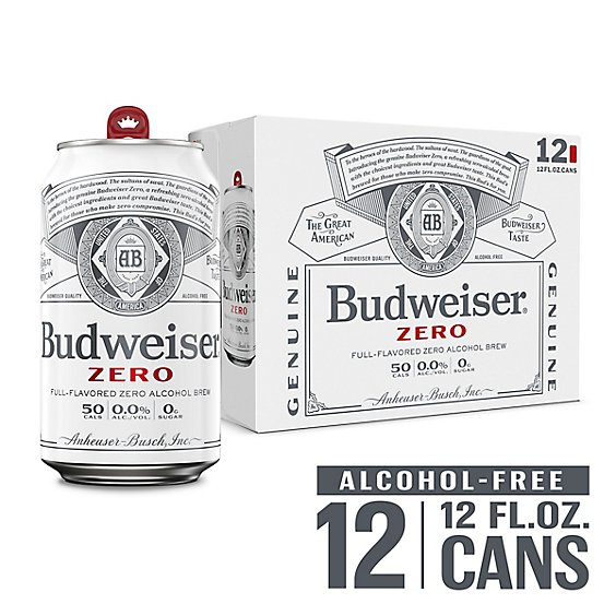 Budweiser Zero Non Alcoholic Beer Cans - 12-12 Fl. Oz.