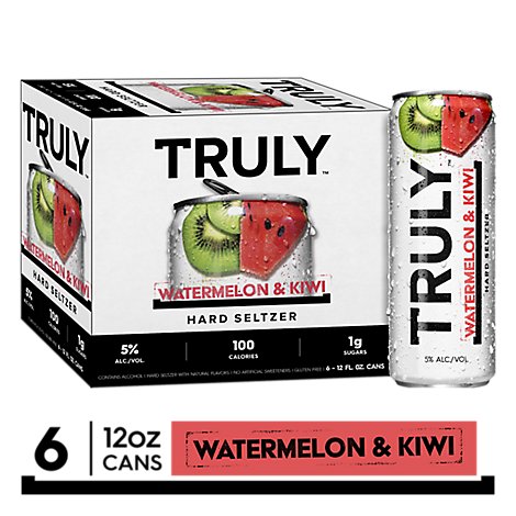 Truly Hard Seltzer Spiked & Sparkling Water Watermelon Kiwi 5% ABV Slim Cans - 6-12 Fl. Oz.