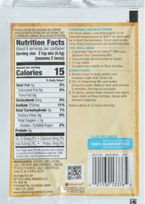 Signature SELECT Taco Less Sodium Seasoning Mix - 1 Oz - Image 6