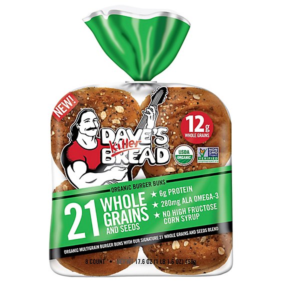 Daves Killer Bread 21 Whole Grains & Seeds Burger Buns Organic Hamburger Buns - 8 Count