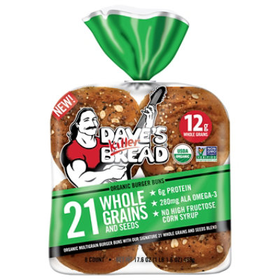 Daves Killer Bread Organic 8ct 21 Whole Grain And Seeded Bun - 18 Oz