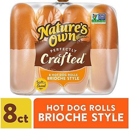 Natures Own Perfectly Crafted Brioche Style Hot Dog Buns Non-GMO Hot Dog Rolls 8 Count - 16 Oz - Image 1
