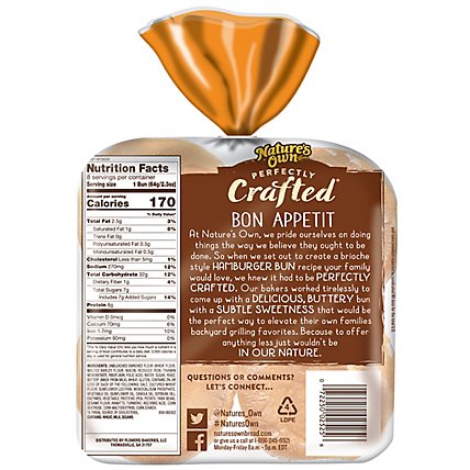 Natures Own Perfectly Crafted Brioche Style Hamburger Buns Non-GMO Sandwich Buns 8 Count - 18 Oz - Image 6