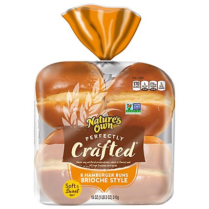 Natures Own Perfectly Crafted Brioche Style Hamburger Buns Non-GMO Sandwich Buns 8 Count - 18 Oz - Image 1