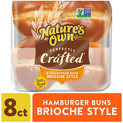 Natures Own Perfectly Crafted Brioche Style Hamburger Buns Non-GMO Sandwich Buns 8 Count - 18 Oz - Image 1