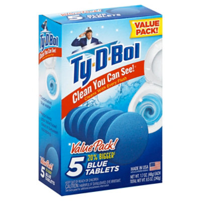 Ty D Bol Toilet Bowl Cleaner Blue Tablets 5 Count - 8.5 Oz