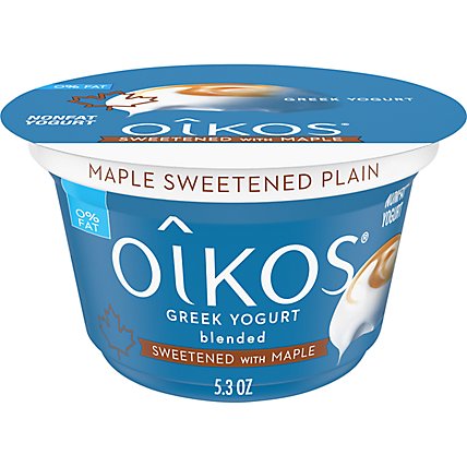 Oikos Greek Yogurt Nonfat Maple Sweetened Plain - 5.3 Oz - Image 1