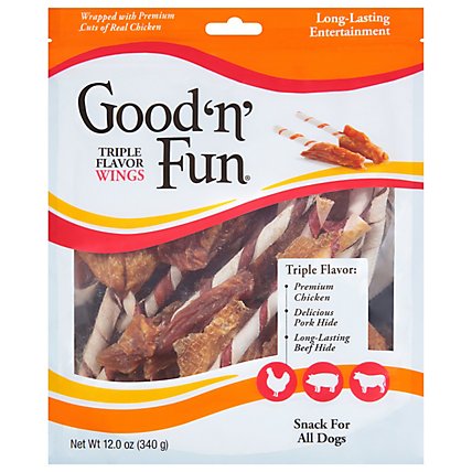 Good n Fun Dog Snacks Triple Flavor Wings - 12 Oz - Image 1
