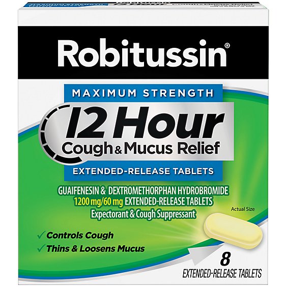 Robitussin Cough & Mucus Relief Tablets Maximum Strength - 8 Count