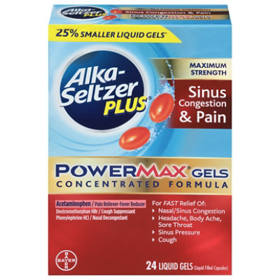 Alka-Seltzer Plus PowerMax Liquid Gels Sinus Cold & Cough 12 Hour Maximum Strength - 24 Count