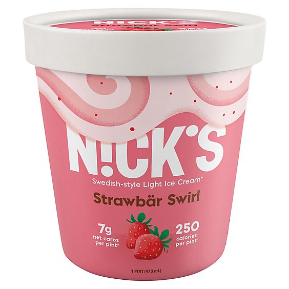 Nicks Strawbar Swirl Ice Cream - 16 Oz