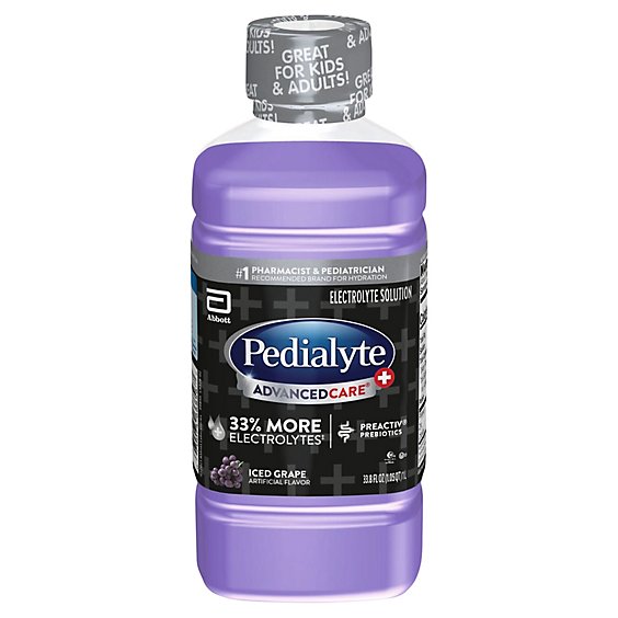 Pedialyte AdvancedCare Plus Electrolyte Solution Ready To Drink Iced Grape - 33.8 Fl. Oz.