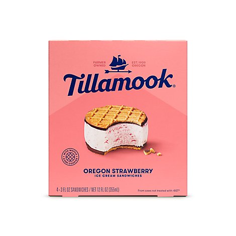 Tillamook Oregon Strawberry Ice Cream Sandwiches 4 Count - 12 Oz