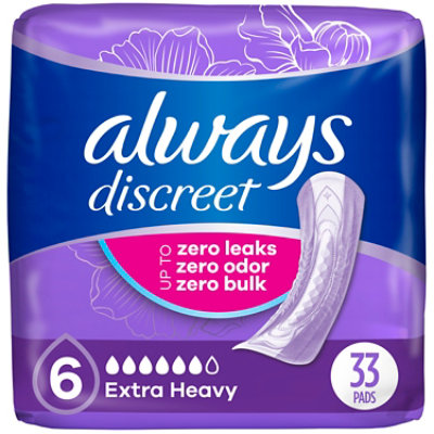 Always Discreet Extra Heavy Up to 100% Leak Free Protection Incontinence Pads - 33 Count - Image 1