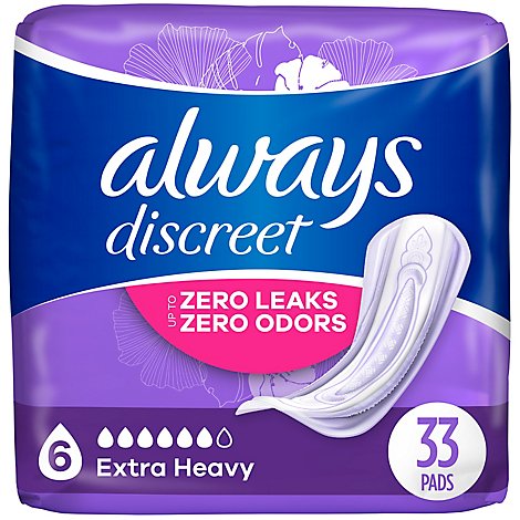 Always Discreet Extra Heavy Up to 100% Leak Free Protection Incontinence Pads - 33 Count