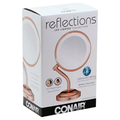 Conair Reflections Mirror Led Lighted Double Sided 1x/5x Magnification Rose Gold - Each