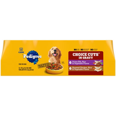 Pedigree Prime Rib/Chicken Rice & Vegetable Adult Soft Wet Dog Food Cans Variety Pack - 12-13.2 Oz - Image 1