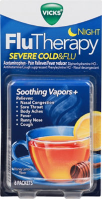 Vicks FluTherapy Pain Reliever Night Severe Cold & Flu Packets Honey Lemon - 6 Count - Image 2