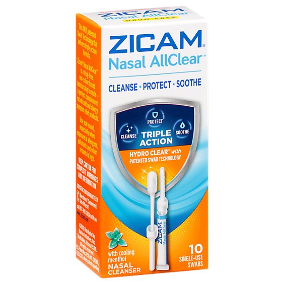Zicam Nasal Allclear Nasal Cleaner Swabs Triple Action - 10 Count