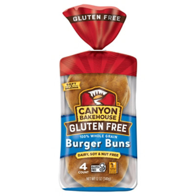Canyon Bakehouse Gluten Free 100% Whole Grain Hamburger Buns Fresh 4 Count - 12 Oz