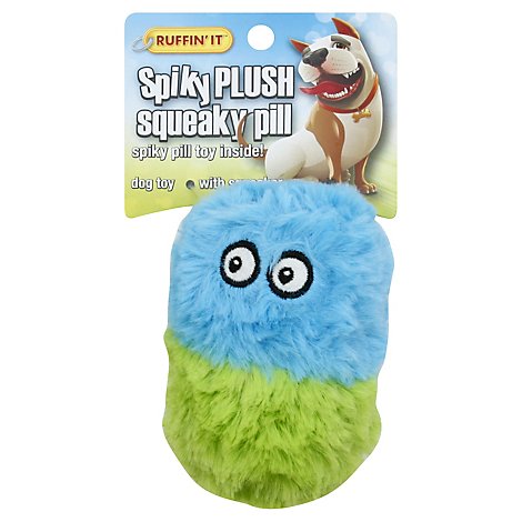 Ruffin It Spiky Plush Dog Toy Squeaky Pill - Each