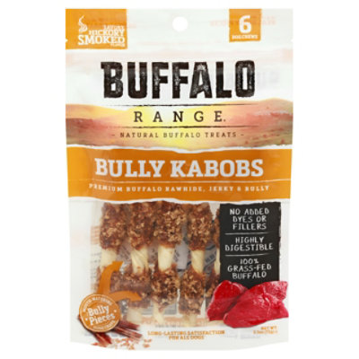 Buffalo Range Bully Kabobs Dog Chews Savory Hickory Smoked 6 Count - 2.5 Oz