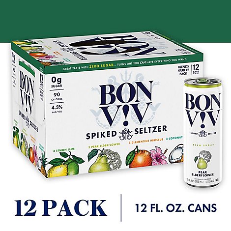 BON V!V Spiked Seltzer Gluten Free Blends Variety Pack In Cans - 12-12 Fl. Oz.